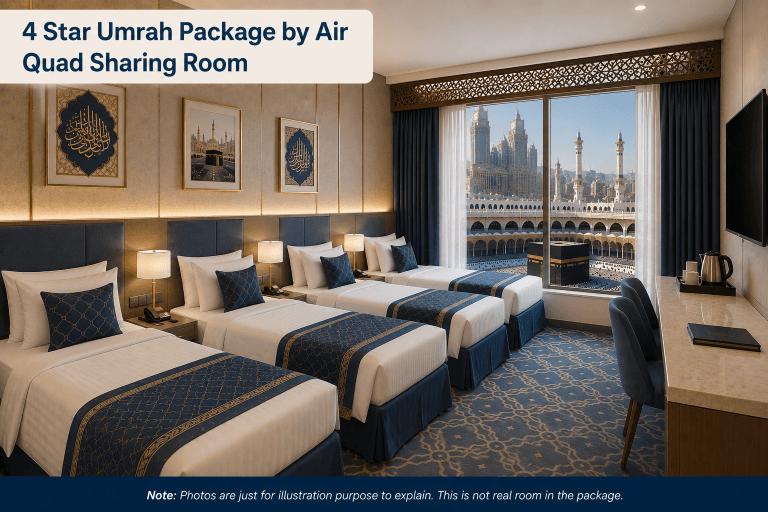 Quad Sharing 4 Star Umrah Package by Air from Dubai